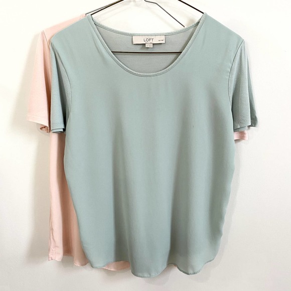 2 Ann Taylor LOFT Tops (Blue and Pink) Short Sleeves - Picture 1 of 9